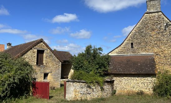 In the Périgord Noir, characteristic house with outbuildings around a large courtyard. Lots of character with two beautiful rooms and fireplaces. Ideal for vacations.